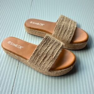 Samilor Womens Espadrille Platform Slide Sandals Tan Jute Woven Boho Size 10